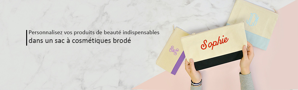 Trousse de toilette brodee personnalisee bloc de couleur grand format