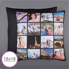 Oreiller photo 16 collage personnalisé noir Instagram 45,72 x 45,72 cm coussin (sans insert)