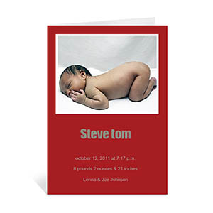 Cartes photo bébé rouge classique personnalisées, pliées portrait 12,7 x 17,78 cm