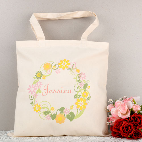 Cabas personnalisé fleur mariage colorée