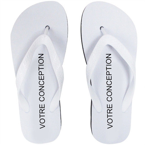 Tongs impression personnalisée (une image) sangles blanches, enfants moyen