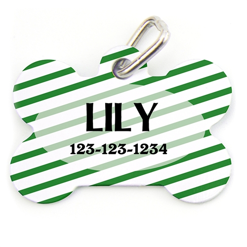 Médaille de chien personnalisée en forme d'os motif rayé vert (1 côté personnalisé)