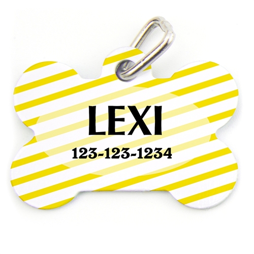Médaille de chien personnalisée en forme d'os motif rayure jaune (1 côté personnalisé)