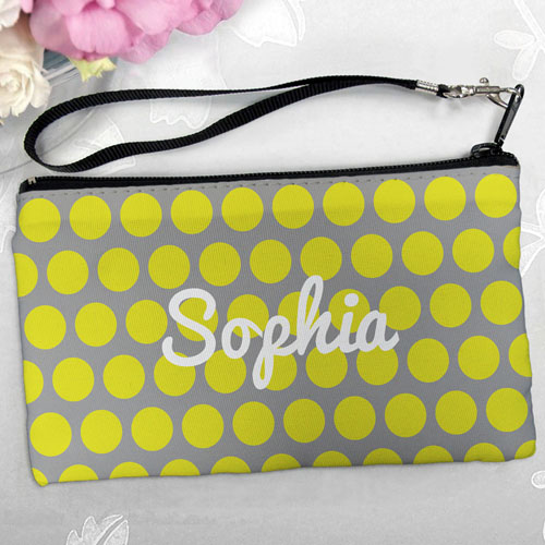 Pochette personnalisée larges points jaune gris