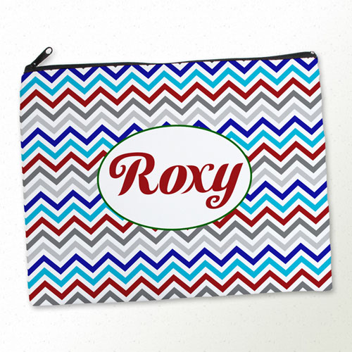 Grande trousse de toilette personnalisée chevron gris bleu rouge (27,94 x 35,56 cm)