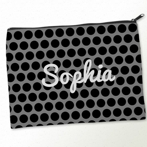 Grande trousse de maquillage personnalisée grands points noirs gris (24,13 x 33,02 cm)