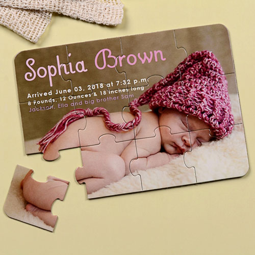 Invitation puzzle personnalisée annonce de naissance fille
