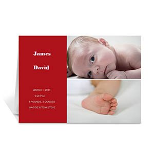Cartes de voeux annonce de naissance personnalisée élégante collage rouge
