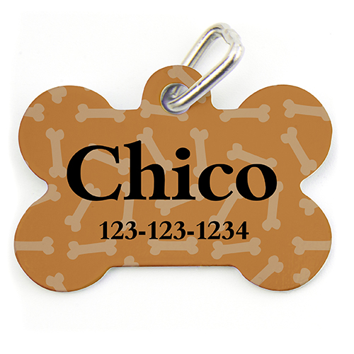 Médaille de chien personnalisée en forme d'os, motif os orange