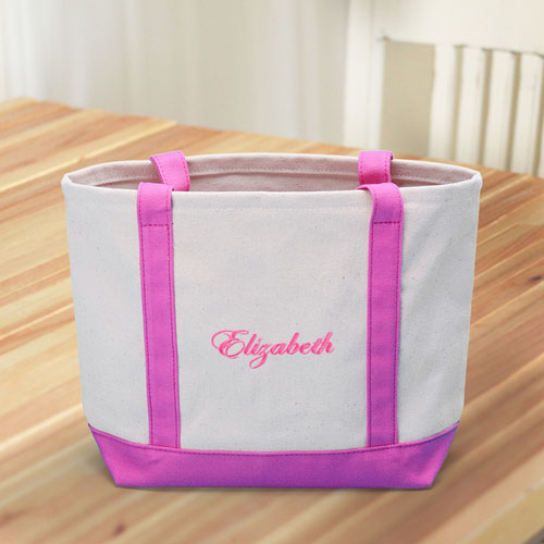 Petit cabas brodé personnalisé, rose vif