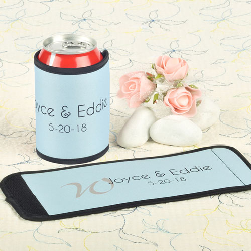 Enveloppe de cannette et de bouteille personnalisée mariage turquoise