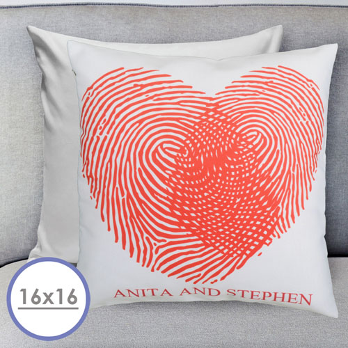 Housse de coussin oreiller personnalisée empreinte coeur 40,64 x 40,64 cm (sans insert)