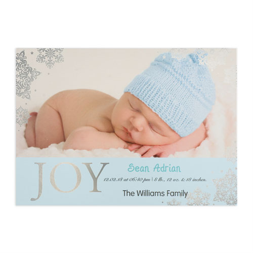 Créez votre propre annonce de naissance garçon photo personnalisée bonheur feuille d'argent, cartes d'invitation 12,7 x 17,78 cm