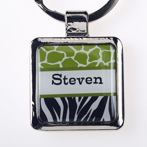 Porte-clé en métal carré personnalisé imprimé animal lime noir (petit)