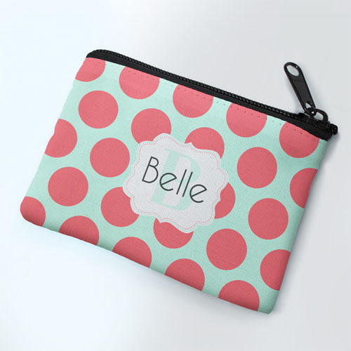 Porte-monnaie personnalisé pois corail