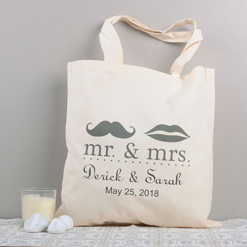 Cabas coton de mariage personnalisé noir M. et Mme