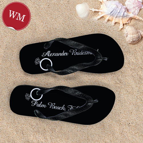 Tongs personnalisées alliance noire brides blanches, femmes moyen