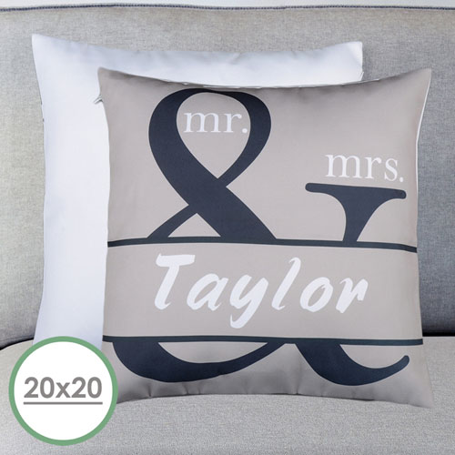 Large housse de coussin oreiller nom personnalisé M. & Mme 50,8 x 50,8 cm (sans insert)