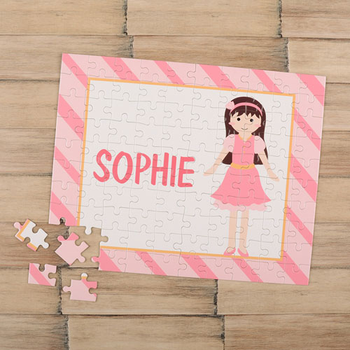 Puzzle pour enfants fille aux cheveux bruns personnalisé 