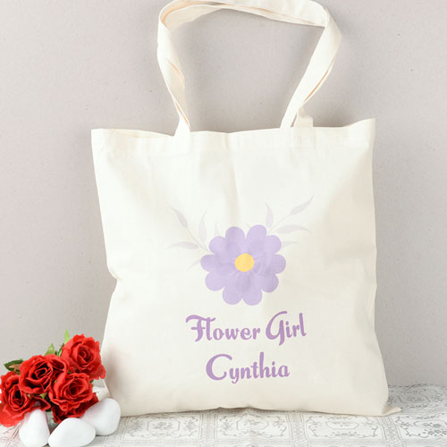 Cabas coton personnalisé marguerite violet bouquetière