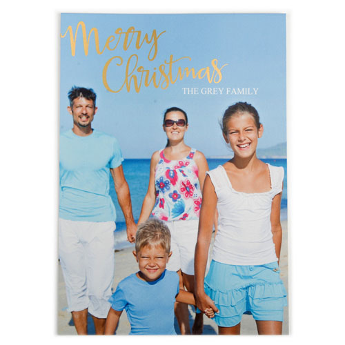 Carte photo personnalisée feuille d'or Joyeux Noël