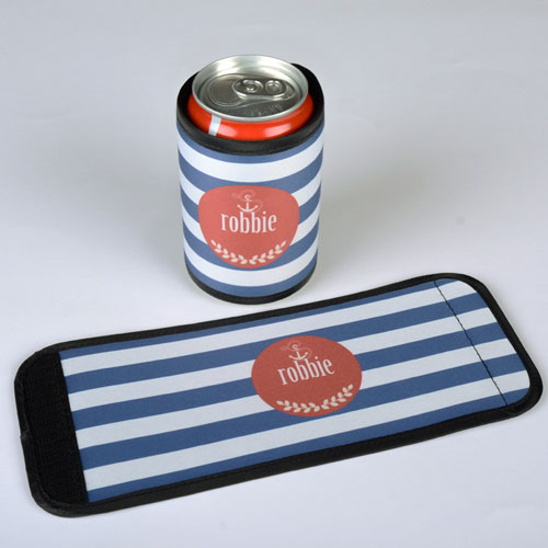 Enveloppe de cannette et de bouteille personnalisée rayure bleue