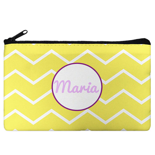 Trousse de toilette personnalisée chevron jaune cadre violet