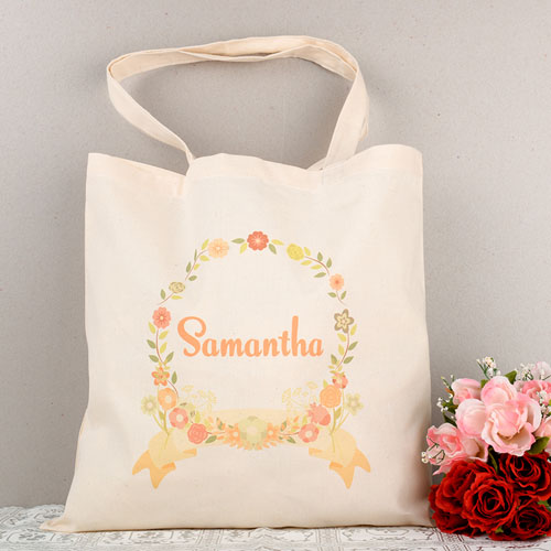 Cabas personnalisé cadre floral jaune pour mariage