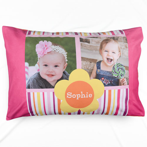 Taie d'oreiller personnalisée collage rayure et fleur