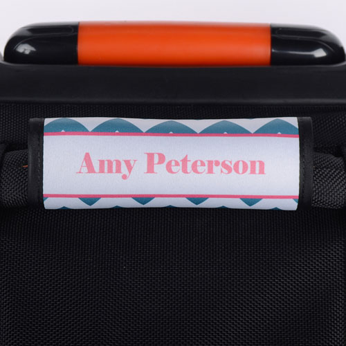Enveloppe de poignée de valise personnalisée rose chevron paon