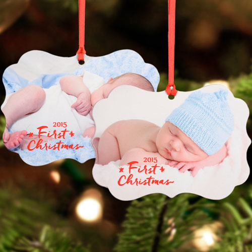 Ornement en métal personnalisé notre premier Noël, rouge