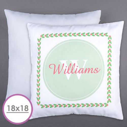 Large coussin initiale de famille personnalisé houx 45,72 x 45,72 cm (sans insert)