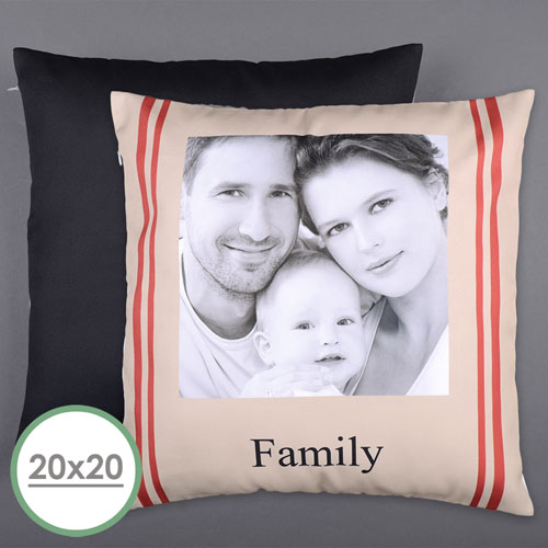Large housse de coussin oreiller photo personnalisée rayure famille 50,8 x 50,8 cm (sans insert)