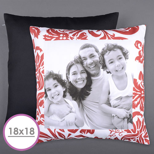 Large coussin photo personnalisé rouge floral 45,72 x 45,72 cm (sans insert)