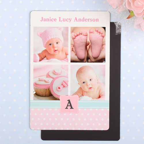 Aimant annonce de naissance fille photo personnalisé collage 10,16 x 15,24 cm large