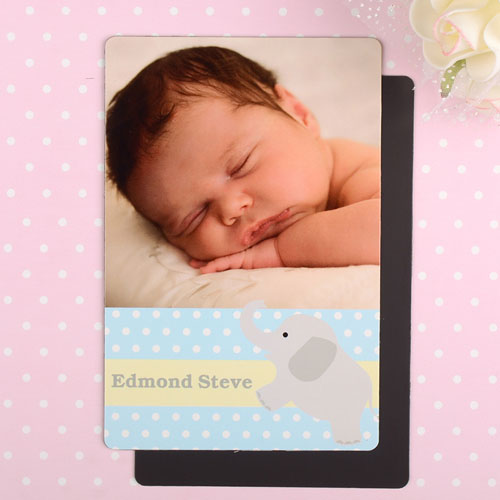 Large aimant photo annonce de naissance garçon personnalisé éléphant 10,16 x 15,24 cm
