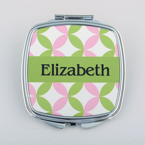 Miroir de poche carré personnalisé preppy rose vert
