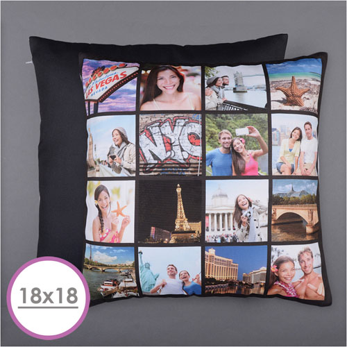 Oreiller photo 16 collage personnalisé noir Instagram 45,72 x 45,72 cm coussin (sans insert)