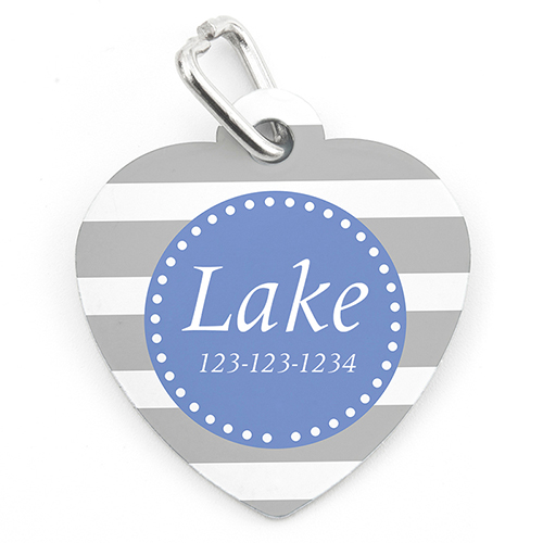 Médaille pour animal personnalisée en forme de coeur rayure grise