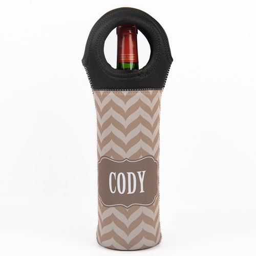 Sac à vin néoprène personnalisé chevron brun