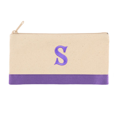 Petite trousse de toilette bicolore violet personnalisée une initiale brodée (un côté)