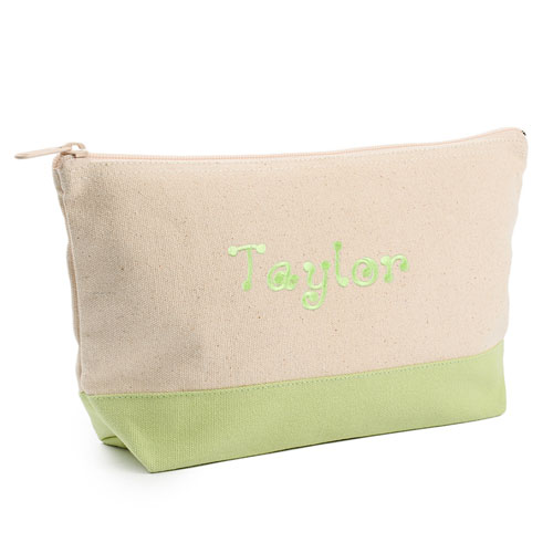 Trousse de toilette brodée bicolore vert citron 