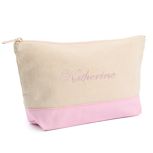 Trousse de toilette brodée bicolore rose 