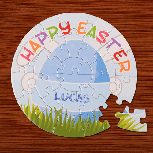 Puzzle rond bleu ciel 18,41 cm oeufs de Pâques 