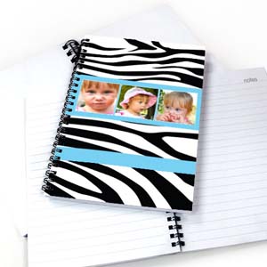 Créez votre propre carnet photo motif zèbre trois collages, bleu cool
