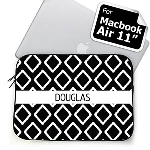 Housse Macbook Air 11 nom personnalisé ikat noir