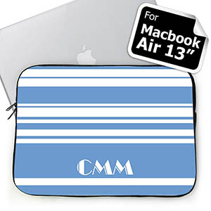 Housse Macbook Air 13 rayures bleu ciel initiales personnalisées