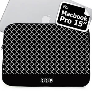 Housse Macbook Pro 15 quadriobe noir initiales personnalisées (2015)