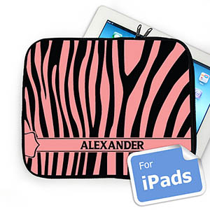 Housse iPad motif zèbre noir & rose nom personnalisé