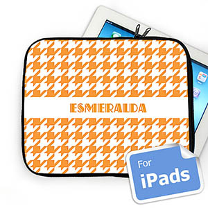 Housse iPad pied de poule orange nom personnalisé